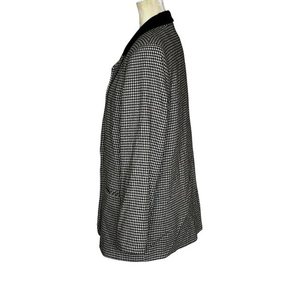 Wool Blend Houndstooth Blazer Black Velvet Collar Oversized Boxy Fit Sz 12 - Picture 6 of 12